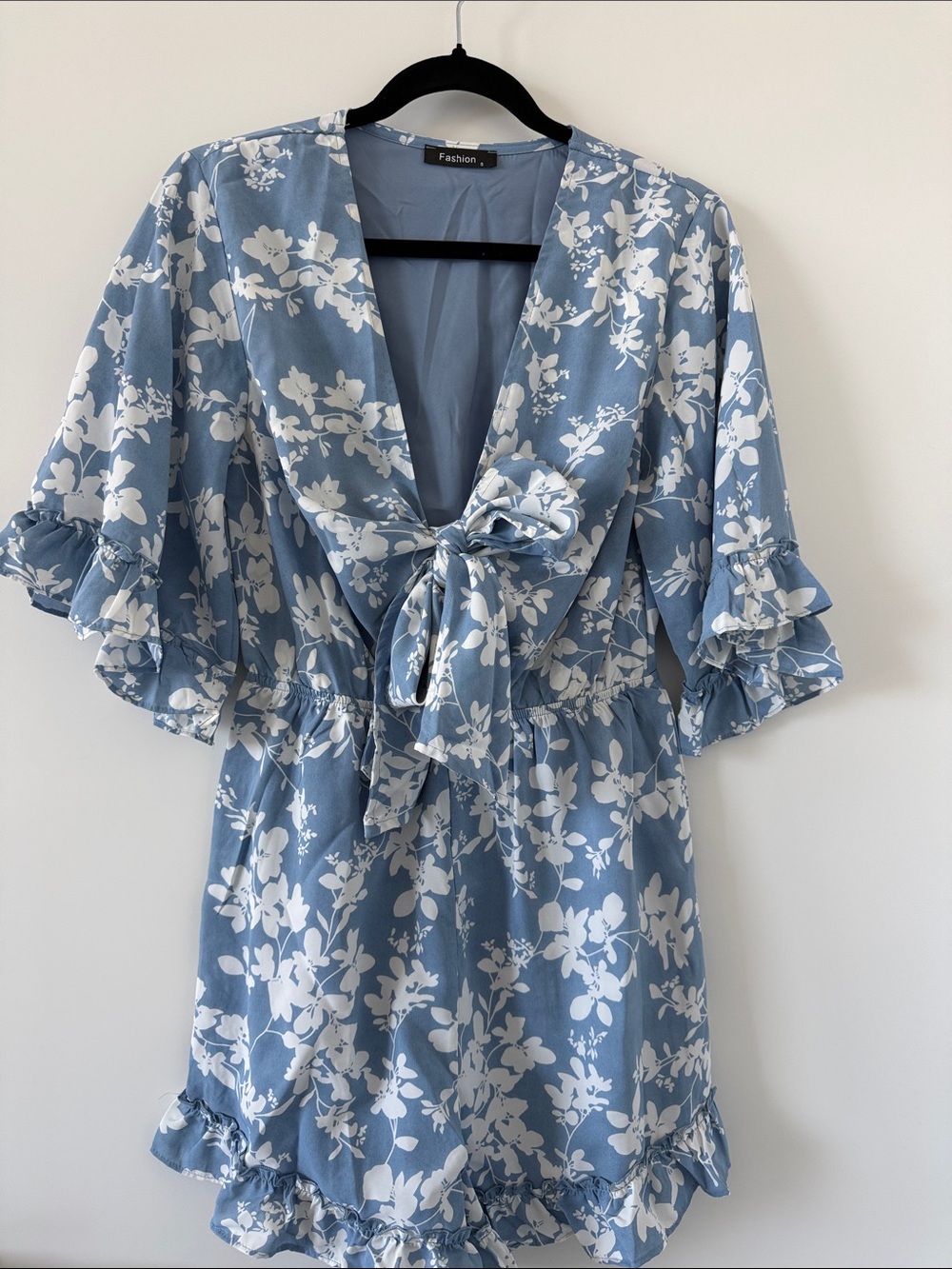Blue & White Floral Tie-Front Skort Romper